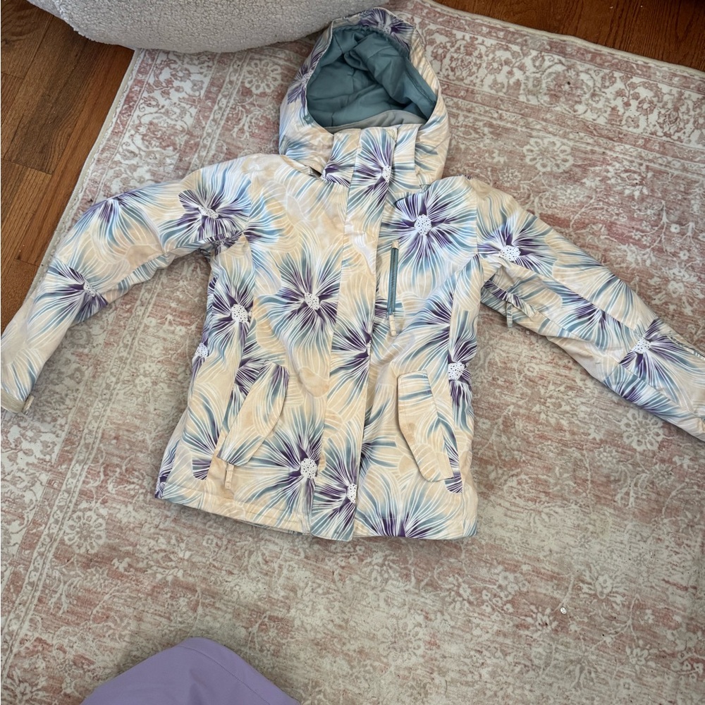 Roxy Blue Purple and Cream floral Hooded ski Jacket